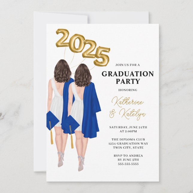 Female Twins Graduation Party Invitation (Front)