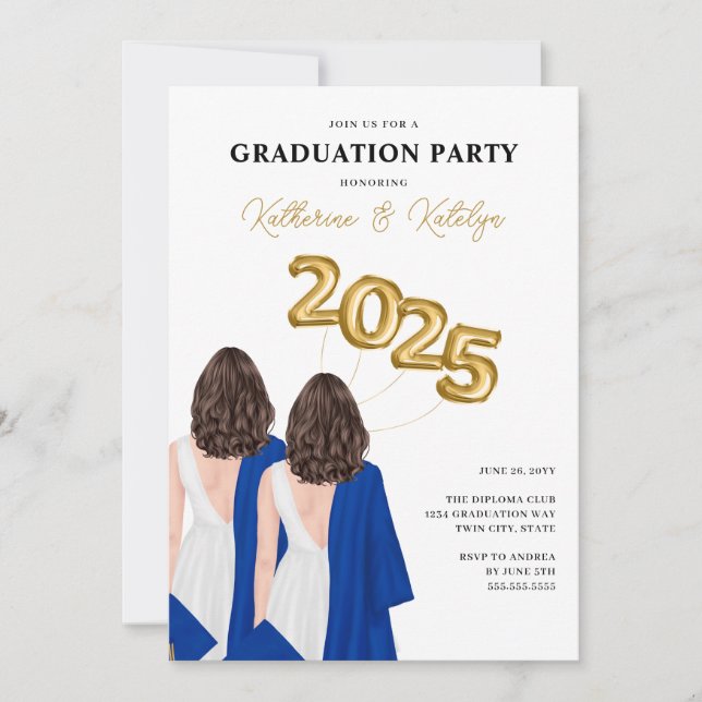Female Twins Portrait Graduation Party Invitation (Front)