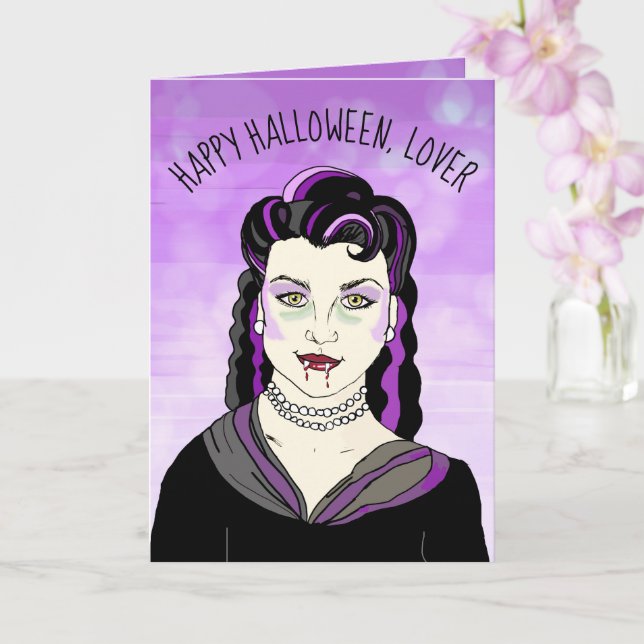 Female Vampire, Romantic Halloween Card (Orchid)