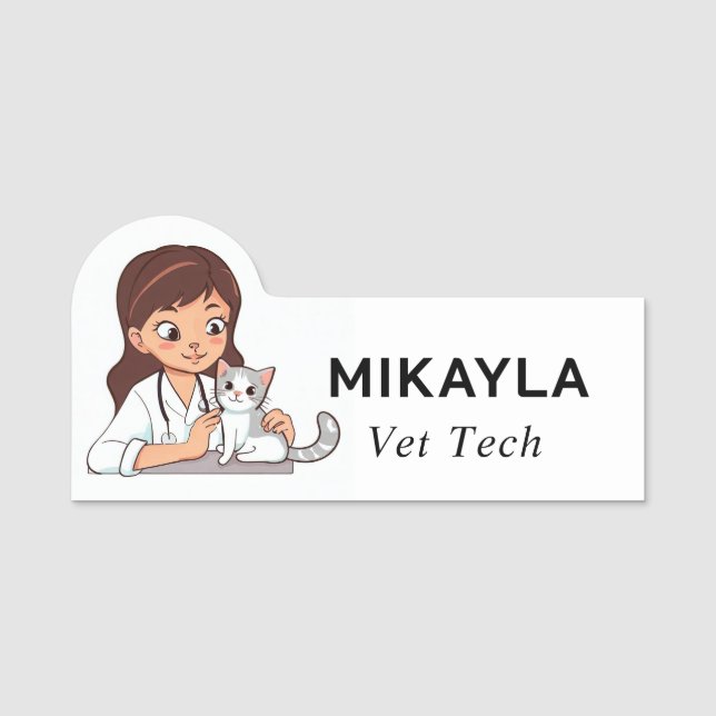 Female Vet and Cute Kitten Name Tag (Front)
