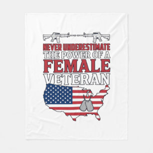 Female Veteran Power Patriotic Vintage Shirt Desig Fleece Blanket