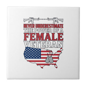 Female Veteran Power Patriotic Vintage Shirt Desig Tile