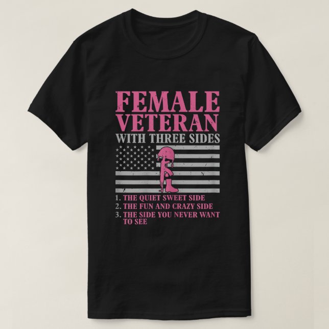 Female Veteran with Three Sides Women Veteran Moth T-Shirt (Design Front)