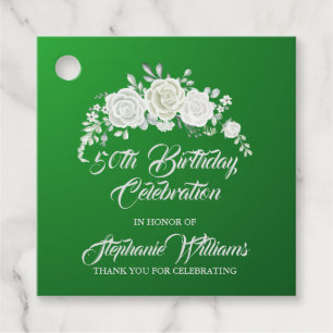 Female Vintage White Rose Border 50th Birthday Favour Tags