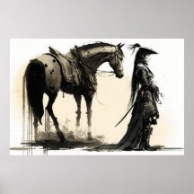 Female Warrior and Horse, Sketch Art, Ink Art