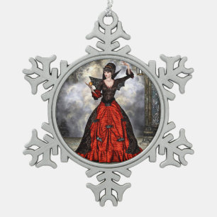 Female Wizard Snowflake Pewter Christmas Ornament