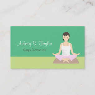 Female Yoga Instructor Green Business Cards