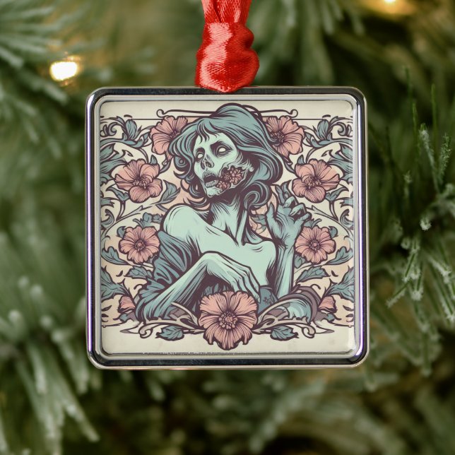 Female Zombie Art Nouveau with Flowers Pretty Metal Tree Decoration (Tree)