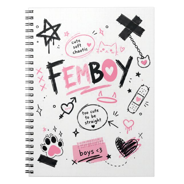 Femboy Aesthetic Cute Soft Chaotic Doodle  Notebook (Front)