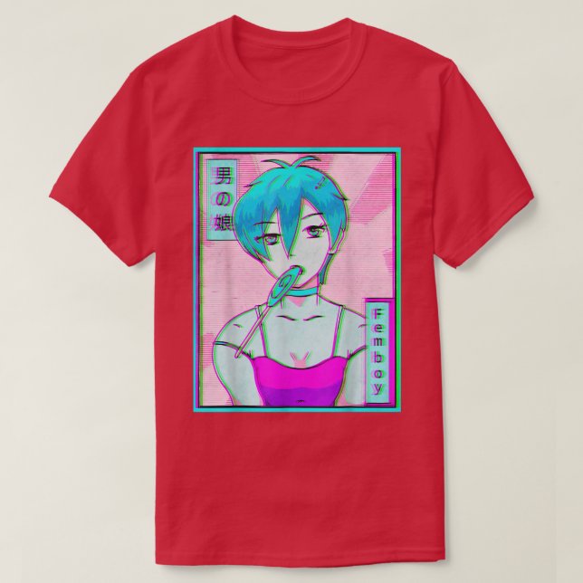 Femboy Vapowave Aesthetic Anime Boy Retro Glitch  T-Shirt (Design Front)