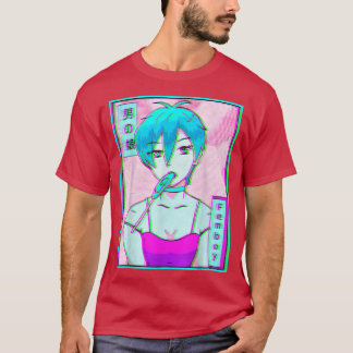 Femboy Vapowave Aesthetic Anime Boy Retro Glitch  T-Shirt