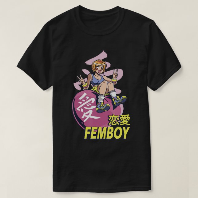 Femboy who loves anime & gaming - cool & sweet gif T-Shirt (Design Front)
