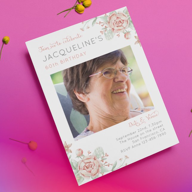 Feminine 60th Birthday Photo Invitation (Creator Uploaded)
