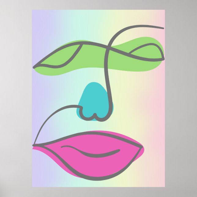 Feminine Abstract Face Shape Grunge Brush Portrait Poster (Front)