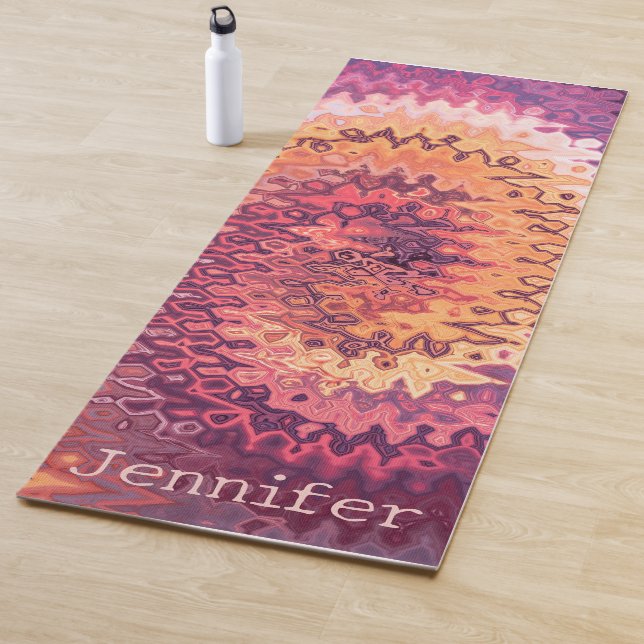 Feminine Abstract Swirl Purple and Orange Name Yoga Mat (In Situ)