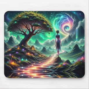 Feminine Alien walks thru twinkling alien garden Mouse Mat