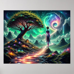 Feminine Alien walks thru twinkling alien garden Poster