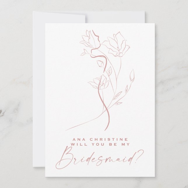 Feminine Art Blush Pink Flower Bridesmaid Proposal Invitation (Front)