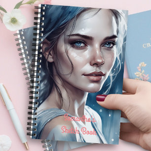 Feminine Beautiful Woman's Portrait in Blue Hues Notebook