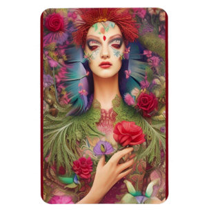 Feminine beauty roses n feathers headdress magnet