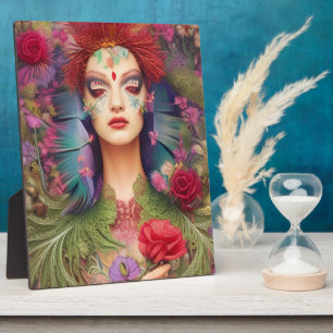 Feminine beauty roses n feathers headdress plaque