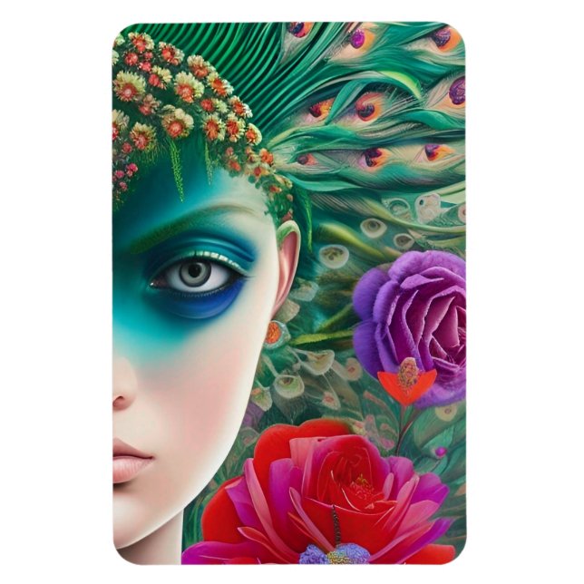 Feminine beauty Teal feathers headdress  Magnet (Vertical)
