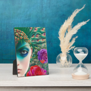 Feminine beauty Teal feathers headdress  Plaque