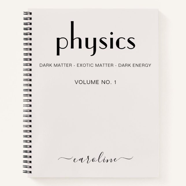 Feminine Beige Black Personalised Physics Notebook (Front)