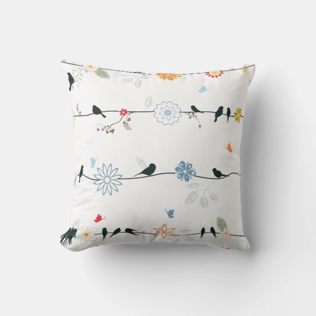 Feminine Birds on a Wire and Flowers Cushion (Front)