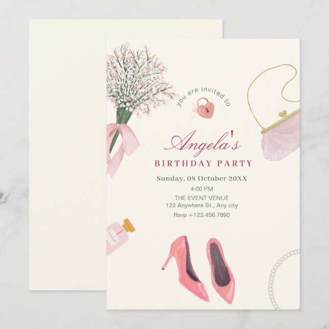 Feminine birthday invitation (Front/Back)