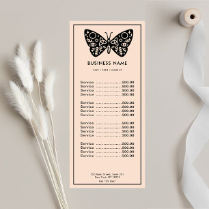 Feminine Black Butterfly & Blush Pink Price list Rack Card