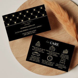 Feminine Black Gold Crown Cake Care  Business Card