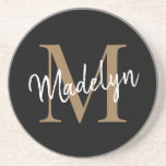 Feminine Black Gold Monogram Script Elegant Modern Coaster<br><div class="desc">Feminine Black Gold Monogram Script Elegant Modern Coaster. Easily personalise this modern elegant coaster with your custom monogram and name.</div>
