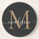 Feminine Black Gold Monogram Script Elegant Modern Coaster<br><div class="desc">Feminine Black Gold Monogram Script Elegant Modern Coaster</div>