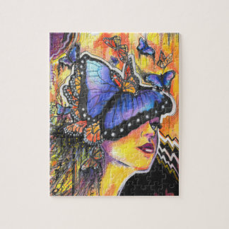 Feminine Blue Butterfly Abstract Art Painting Jigsaw Puzzle
