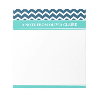 Feminine Blue Chevron Custom Name Notepad