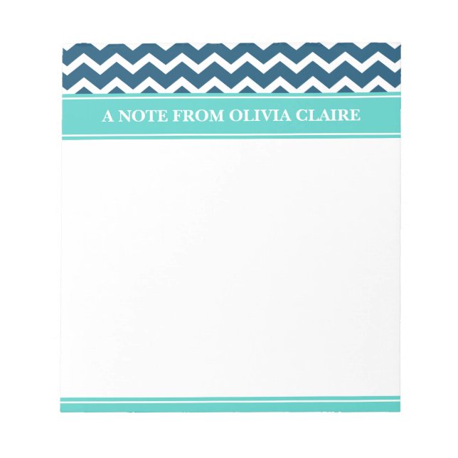 Feminine Blue Chevron Custom Name Notepad (Front)