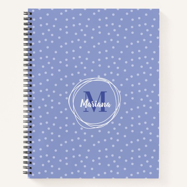 Feminine Blue Dots Pattern Monogram Notebook (Front)
