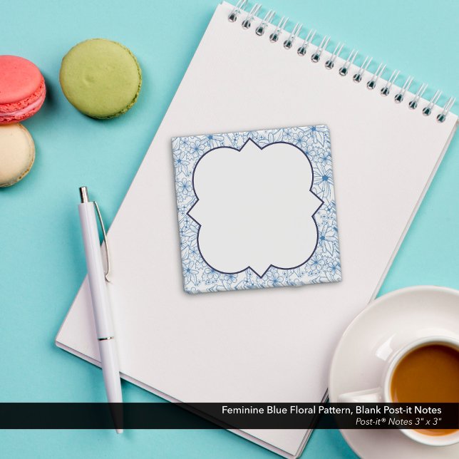 Feminine Blue Floral Pattern, Blank Post-it Notes (Feminine Blue Floral Pattern, Blank Post-it Notes)