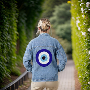 Feminine Blue Modern Greek Eye Denim Jacket