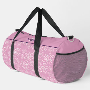 Feminine Blush Doodle Pattern On Pink Duffle Bag