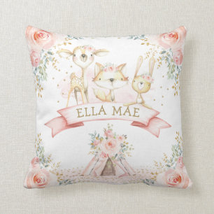 Feminine Blush Floral Tribal Boho Woodland Animals Cushion