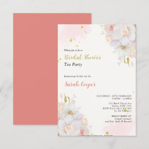 Feminine Blush Gold Floral Bridal Shower Tea Party Invitation