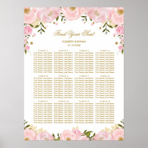 Feminine Blush Gold Floral Wedding Seating Chart