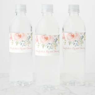 Feminine Blush Gold Watercolor Flower Rose Favours Water Bottle Label