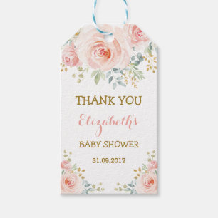 Feminine Blush Gold Watercolor Roses Party Favours Gift Tags