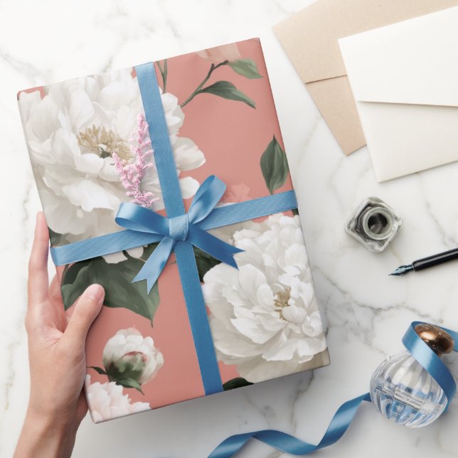 Feminine Blush Peony White Floral Pattern Wrapping Paper (Gifting)
