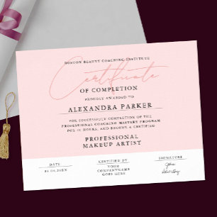 Feminine Blush Pink And White Certificate Award  Poster