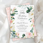 Feminine Blush Pink Floral 70th Birthday Party Invitation<br><div class="desc">A beautifully feminine 70th birthday party invitation framed in a wreath of blush pink and white watercolor roses and trailing greenery. The colour combinations are both feminine and cheerful to prepare your guests for a happy celebration. Personalise with your event details by replacing the sample text shown in the design...</div>