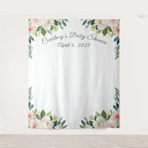 Feminine Blush Pink Floral Baby Shower Tapestry